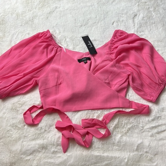 Lulu's Bright Pink Wrap Crop Top Size Large NWT - Picture 4 of 8